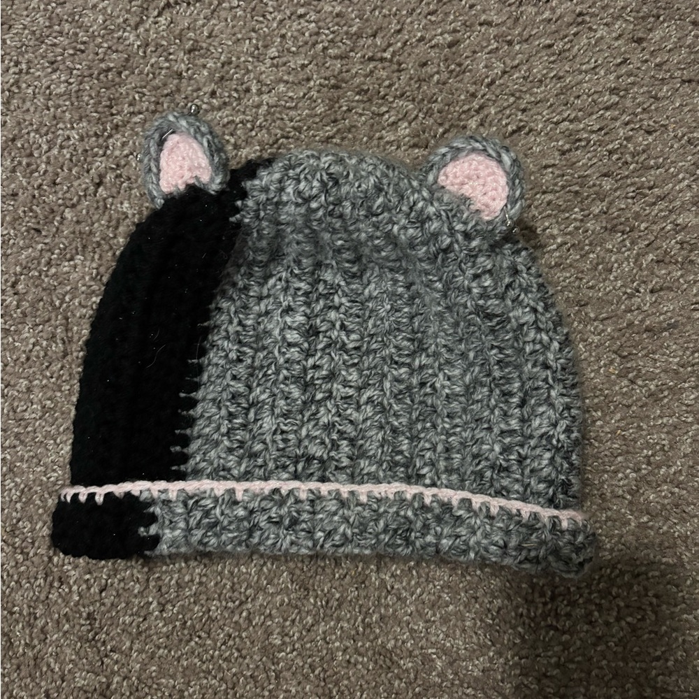 Gray and Black Women’s Knit Hat with Ears